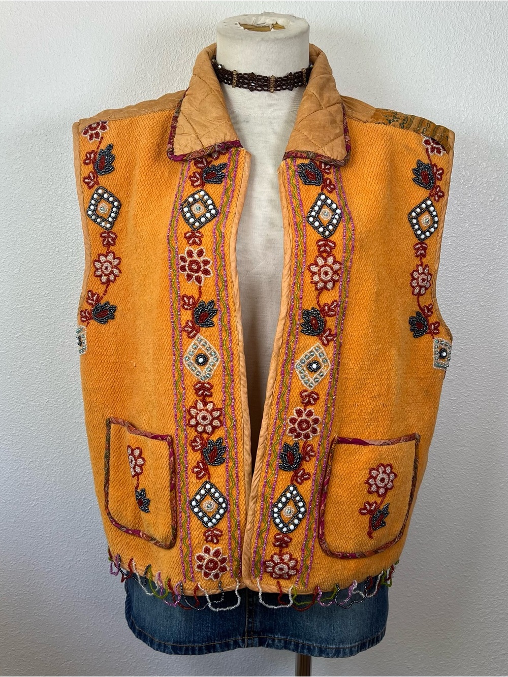Embroidered Orange Boho Vest